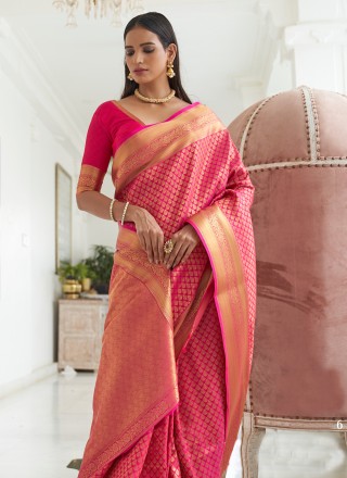 Handloom silk Weaving Pink Traditional Designer Saree