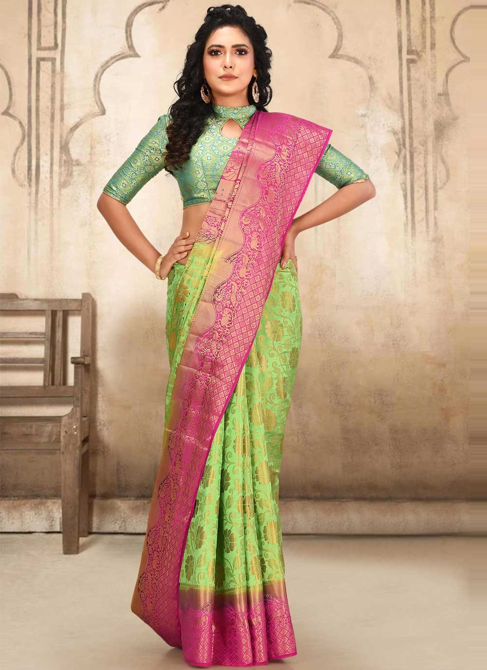 Shop Handwork Kanjivaram Silk Designer Traditional Saree Online : 193058 -