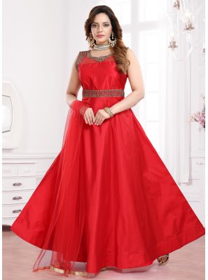 Handwork Tafeta Silk Red Readymade Gown