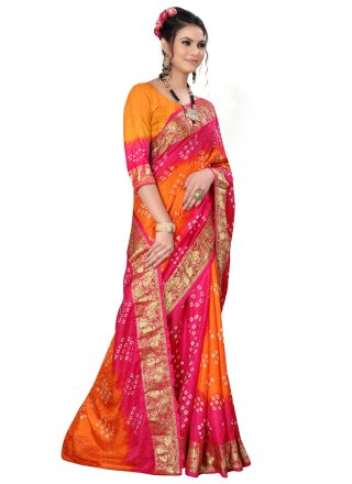 Hot Pink and Orange Fancy Ceremonial Traditional Designer Saree