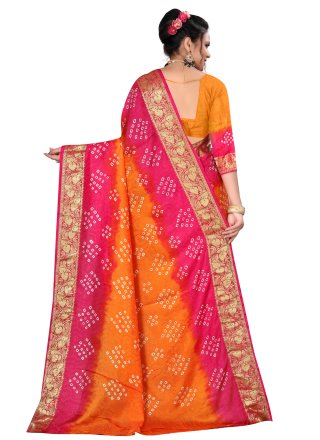 Hot Pink and Orange Fancy Ceremonial Traditional Designer Saree