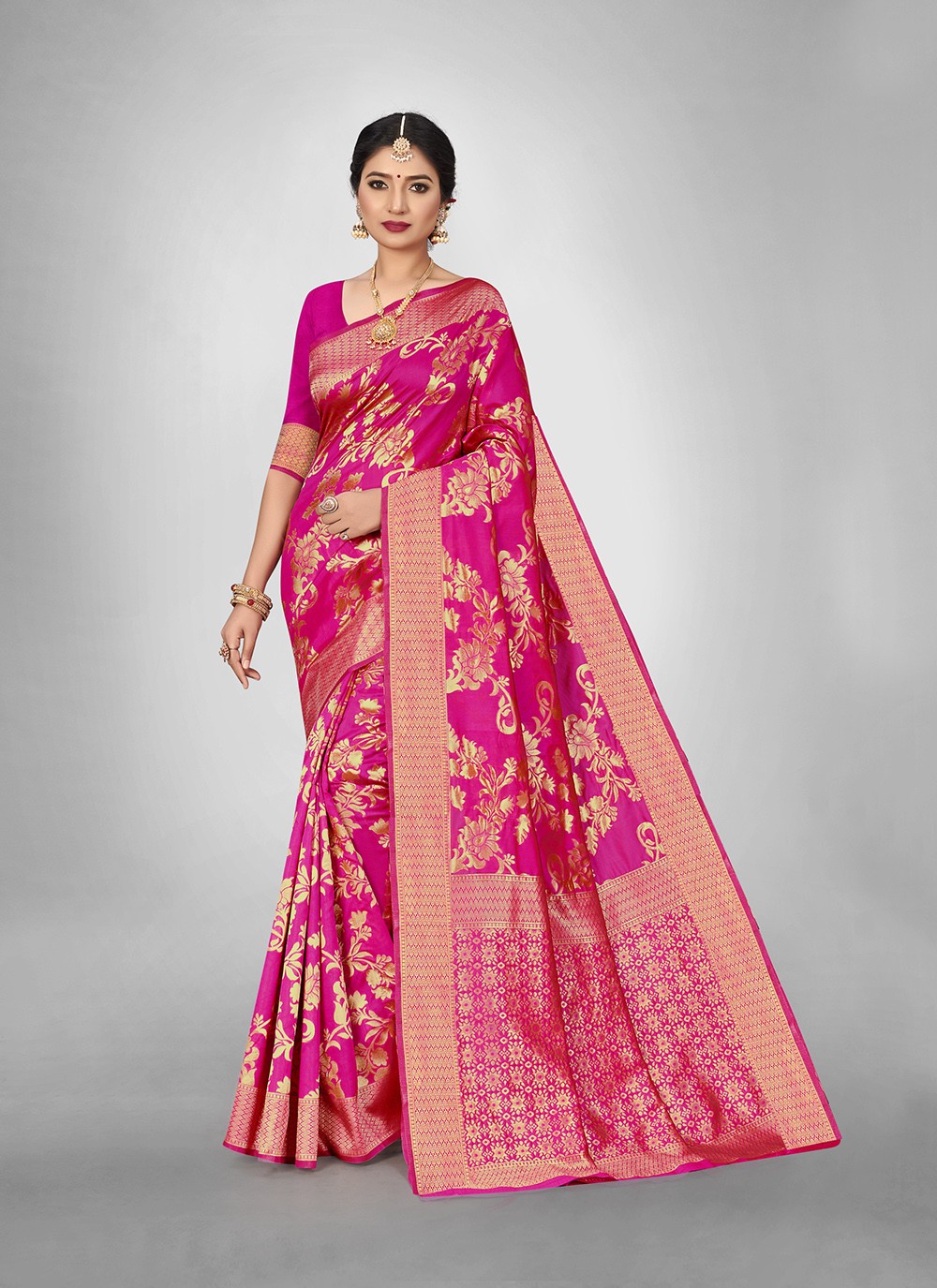 Hot Pink Art Silk Weaving Trendy Saree
