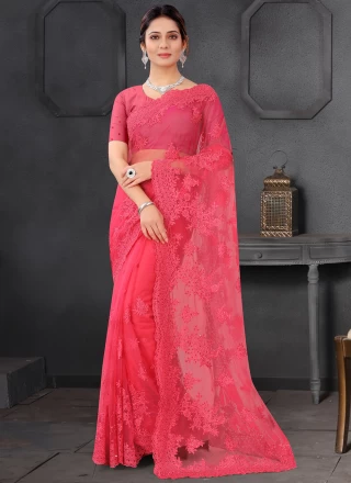 Hot Pink Embroidered Ceremonial Classic Designer Saree