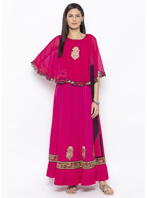 Hot Pink Embroidered Crepe Silk Designer Ankle Length Anarkali Suit