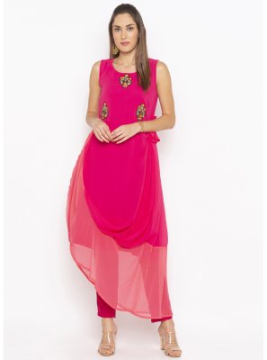 Hot Pink Embroidered Party Wear Kurti