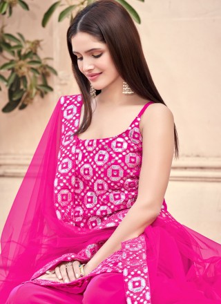 Hot Pink Faux Georgette Fancy Designer Pakistani Suit