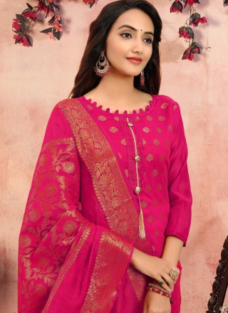 Hot Pink Festival Banarasi Silk Churidar Salwar Suit
