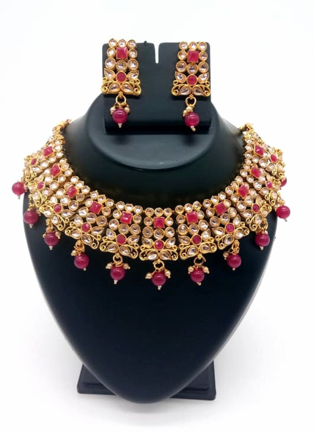 Buy Online Hot Pink Kundan Necklace Set 188888