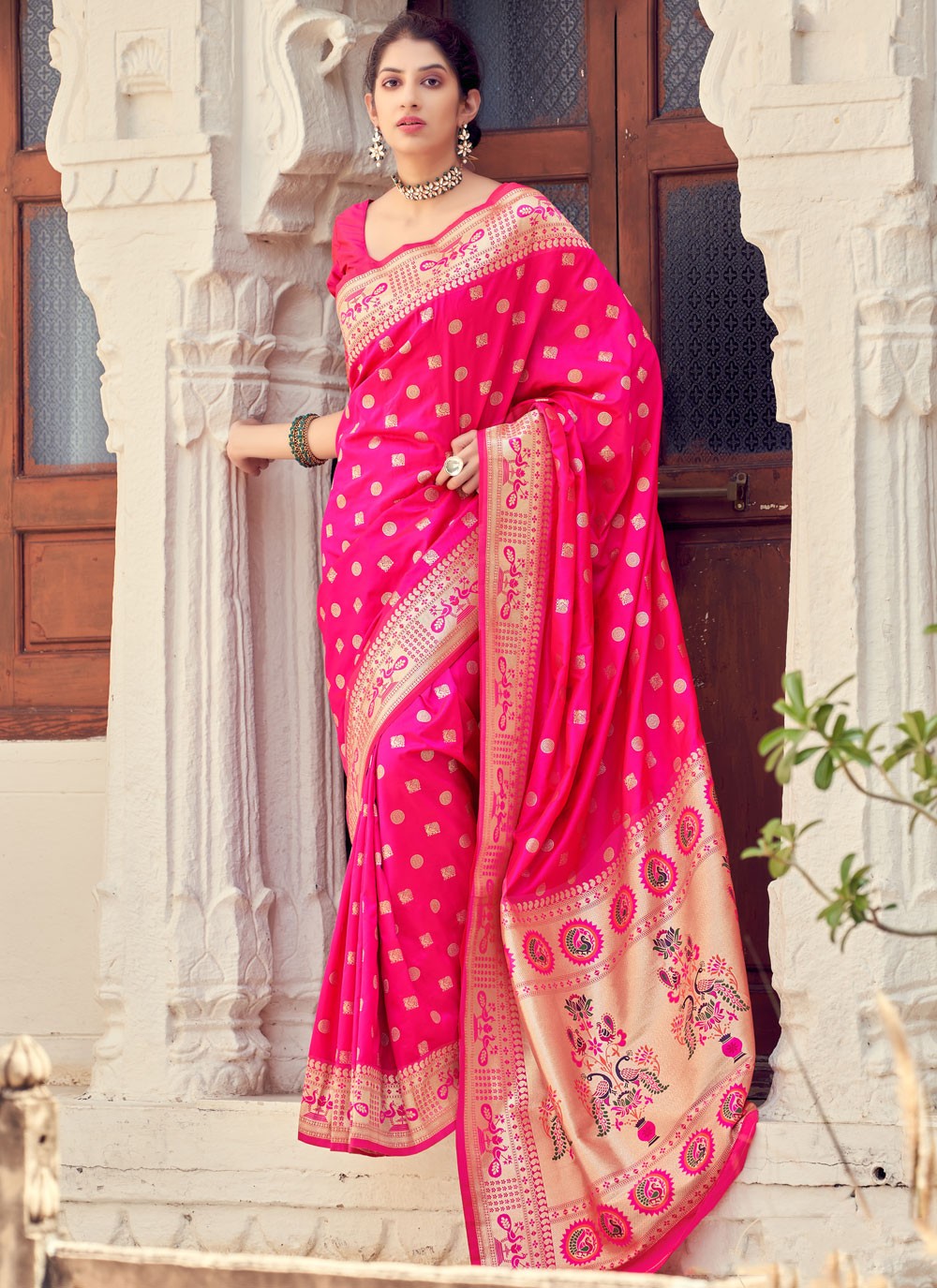 Hot Pink Weaving Designer Traditional Saree