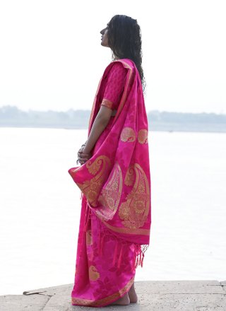 Hot Pink Weaving Satin Classic Saree