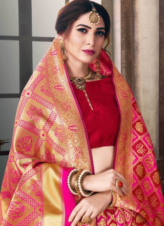 Hot Pink Woven Poly Silk Traditional Designer Saree