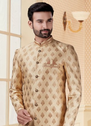 Jacquard Embroidered Indo Western in Beige