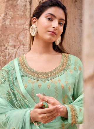 Jacquard Green Zari Trendy Salwar Kameez