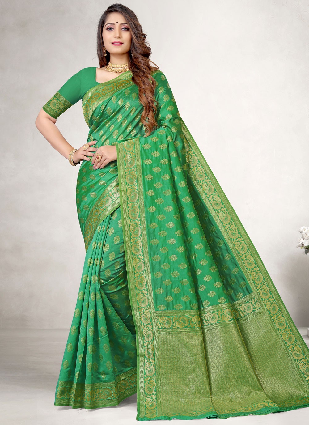 Jacquard Silk Green Traditional Designer Saree