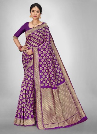 Jacquard Silk Purple Silk Saree