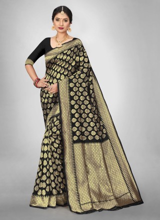 Jacquard Silk Weaving Black Silk Saree
