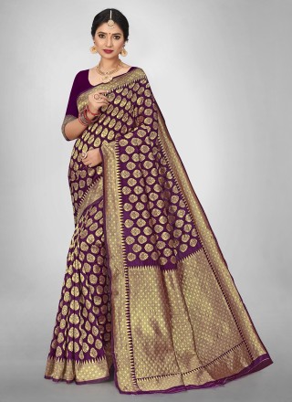 Jacquard Silk Weaving Purple Silk Saree