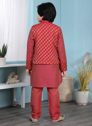 Jacquard Work Cotton Silk Kurta Payjama With Jacket