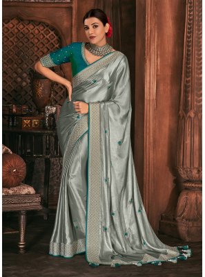 Kajal Aggarwal Embroidered Grey Traditional Designer Saree
