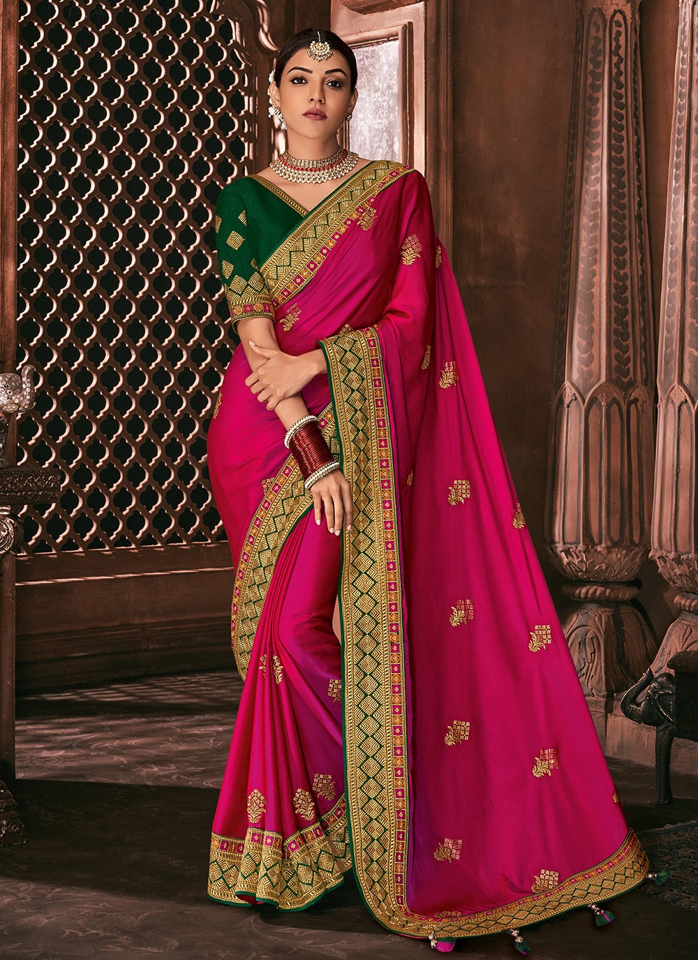 Shop Online Kajal Aggarwal Embroidered Rani Fancy Fabric Designer 