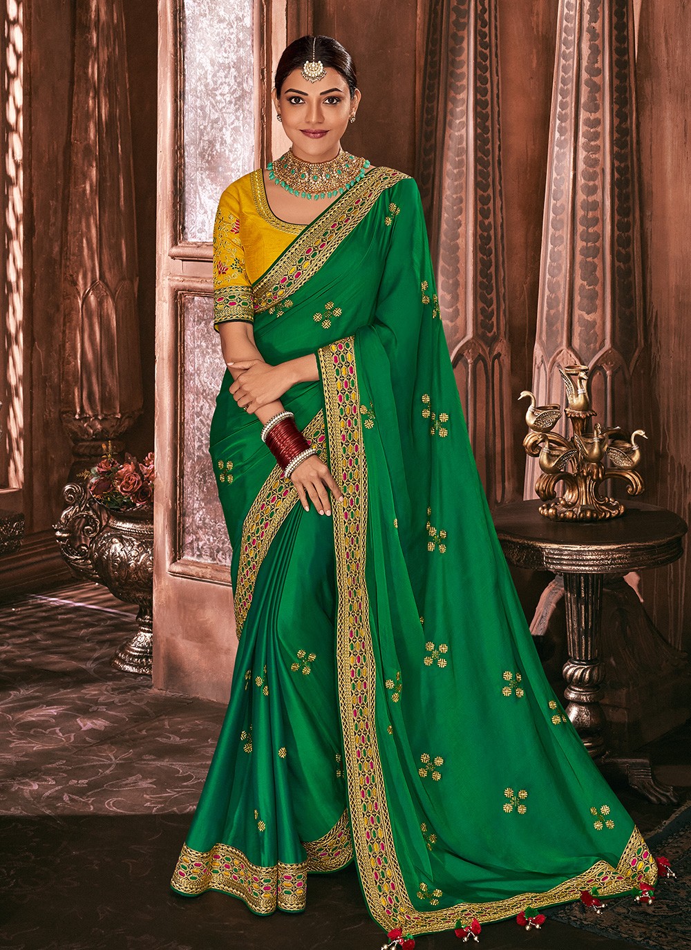 Kajal Aggarwal Fancy Fabric Green Designer Traditional Saree