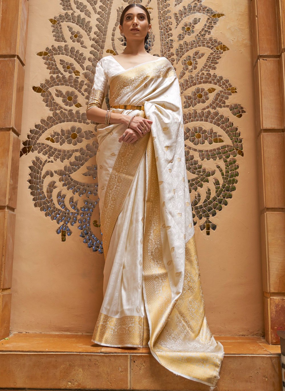 Off white silk sarees online best sale