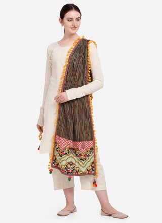 Khadi Embroidered Brown Designer Dupatta