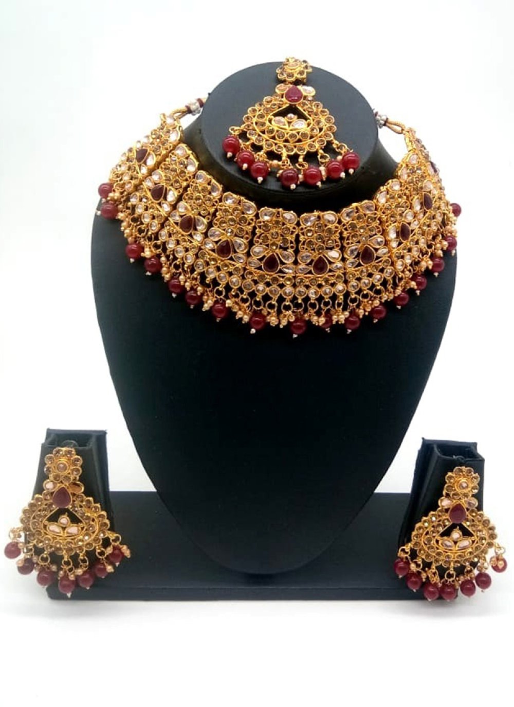 Kundan Maroon Necklace Set