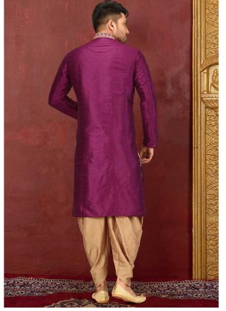 Kurta Pyjama Embroidered Art Dupion Silk in Purple
