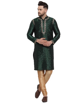 Kurta Pyjama Embroidered Banarasi Silk in Green