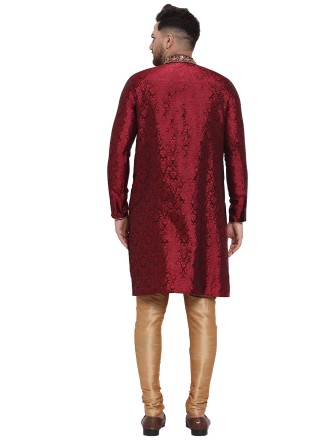 Kurta Pyjama Embroidered Banarasi Silk in Maroon