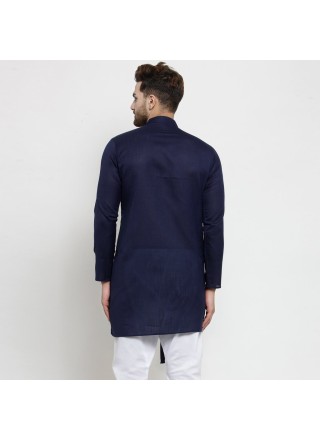 Kurta Pyjama Plain Cotton in Navy Blue