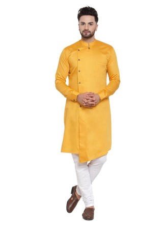 Kurta Pyjama Plain Cotton in Yellow