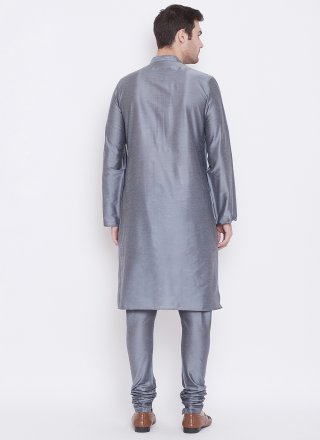 Kurta Pyjama Plain Silk in Grey