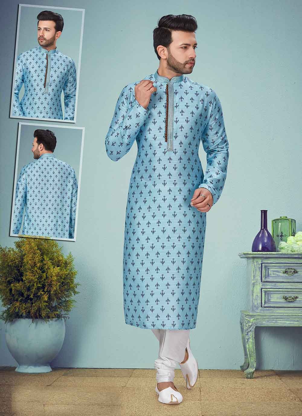Kurta Pyjama Printed Rayon in Blue
