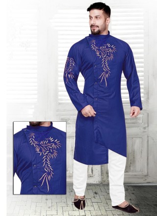 Kurta Pyjama Resham Cotton in Blue