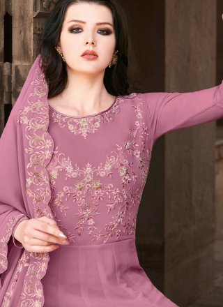 Lavender Embroidered Floor Length Anarkali Suit