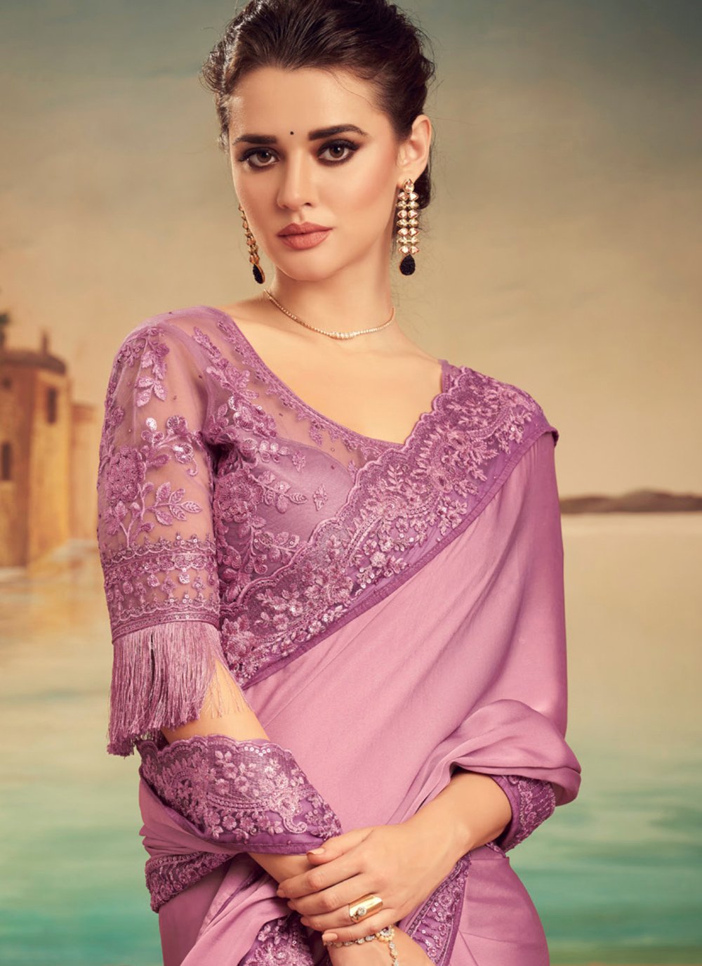 Buy Lavender Engagement Designer Traditional Saree : 177982