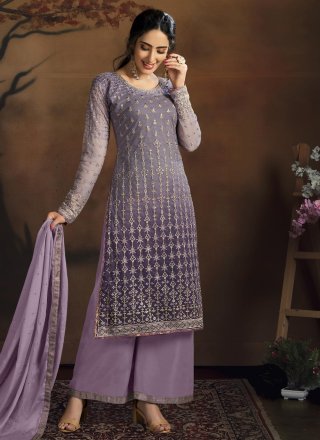 Lavender Net Embroidered Designer Palazzo Salwar Suit
