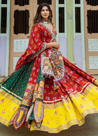 Lehenga Choli Embroidered Silk in Multi Colour