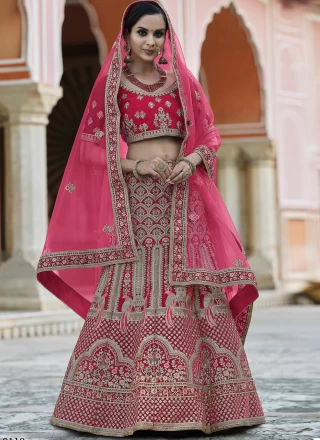 Lehenga Choli Embroidered Velvet in Pink