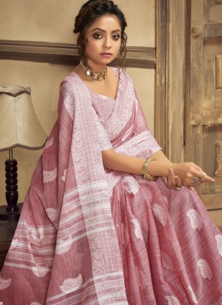 Linen Classic Designer Saree in Pink