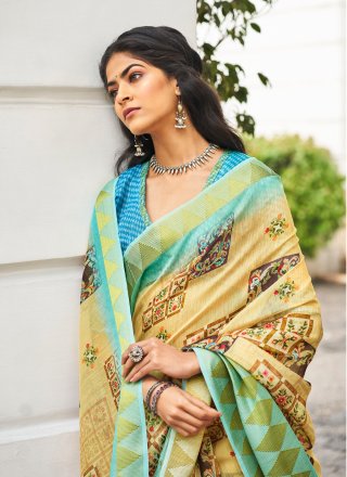 Linen Green Weaving Classic Designer Saree