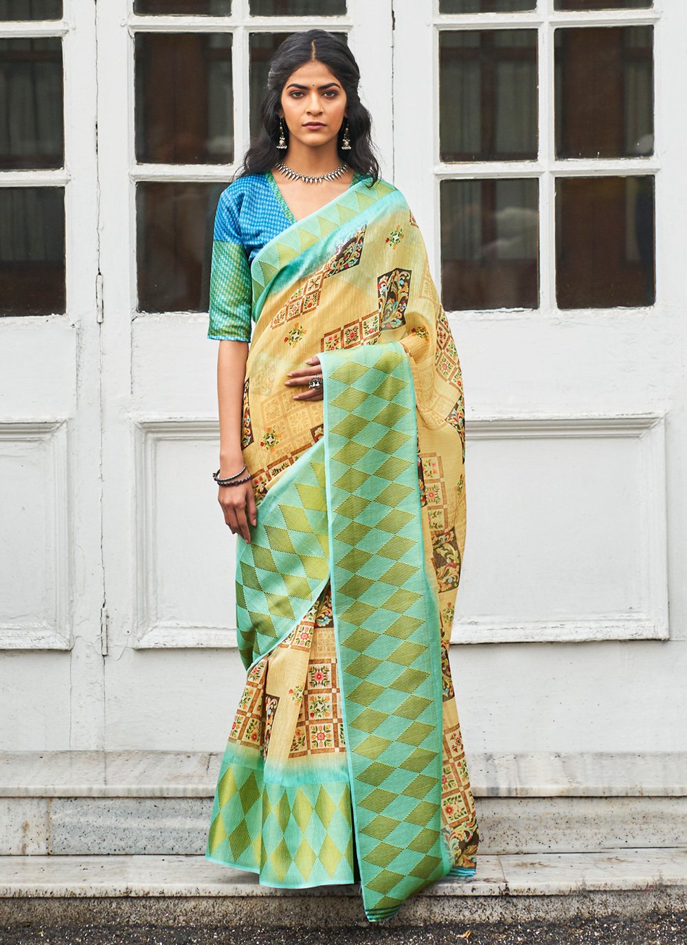Linen Green Weaving Classic Designer Saree
