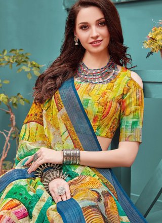 Linen Multi Colour Printed Saree