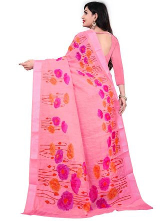 Linen Pink Print Saree