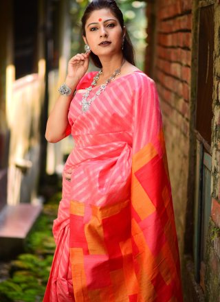 Linen Weaving Pink Designer Traditional Saree