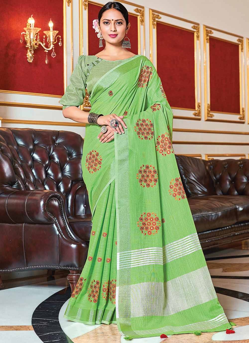 Linen Woven Green Trendy Saree