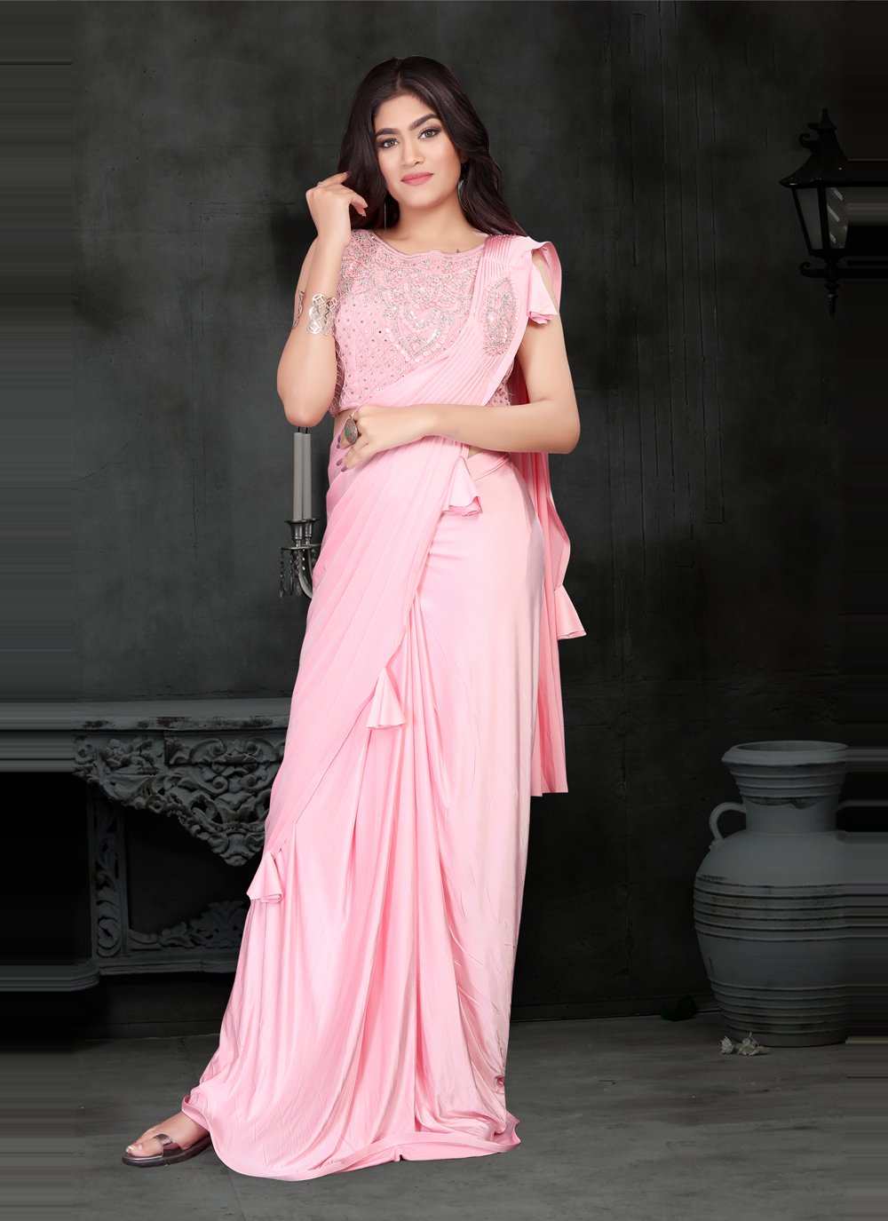 Pink Readymade Saree