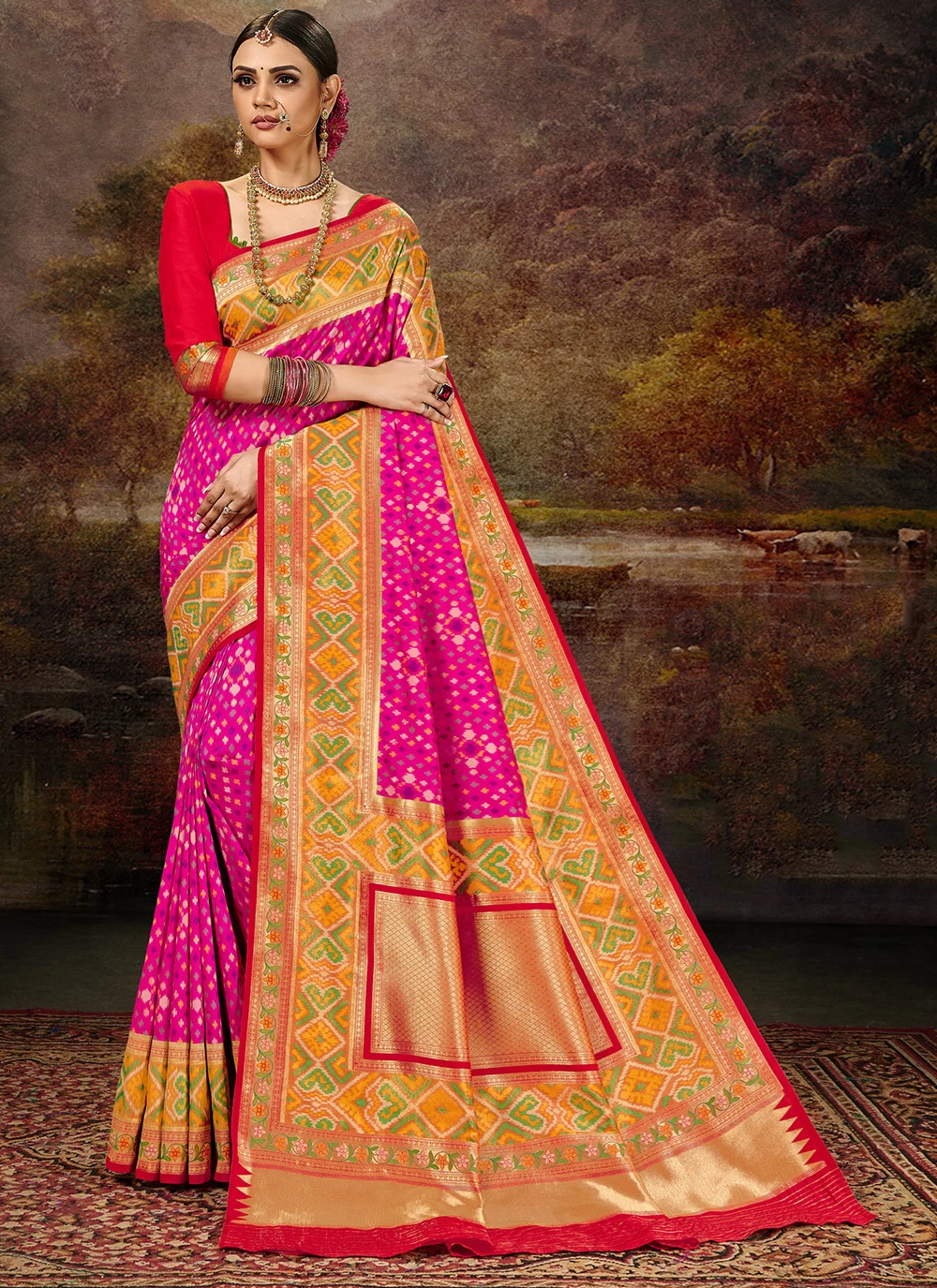 Magenta and Multi Colour Engagement Banarasi Silk Silk Saree